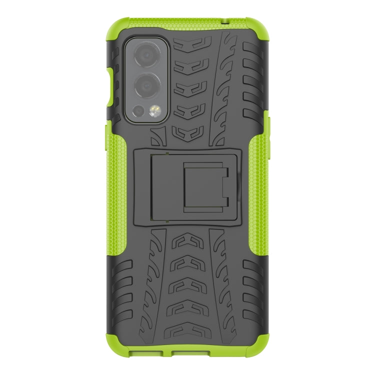 For OnePlus Nord 2 5G Tire Texture Shockproof TPU+PC Protective Case with Holder(Green) - OnePlus Cases by buy2fix | Online Shopping UK | buy2fix