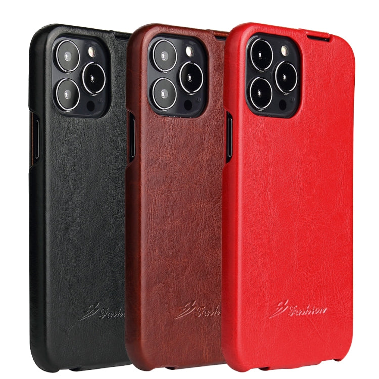 For iPhone 13 Pro Fierre Shann Retro Oil Wax Texture Vertical Flip PU Leather Case (Brown) - iPhone 13 Pro Cases by FIERRE SHANN | Online Shopping UK | buy2fix