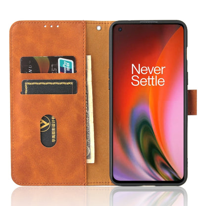 For OnePlus Nord 2 5G Solid Color Skin Feel Magnetic Buckle Horizontal Flip Calf Texture PU Leather Case with Holder & Card Slots & Wallet(Brown) - OnePlus Cases by buy2fix | Online Shopping UK | buy2fix