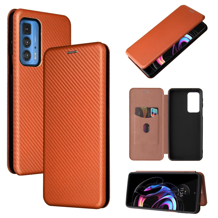 For Motorola Edge 20 Pro Carbon Fiber Texture Horizontal Flip TPU + PC + PU Leather Case with Card Slot(Brown) - Motorola Cases by buy2fix | Online Shopping UK | buy2fix