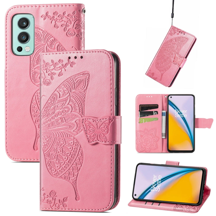 Butterfly Love Flowers Embossed Horizontal Flip Leather Case with Holder & Card Slots & Wallet & Lanyard For OnePlus Nord 2 5G(Pink) - OnePlus Cases by buy2fix | Online Shopping UK | buy2fix