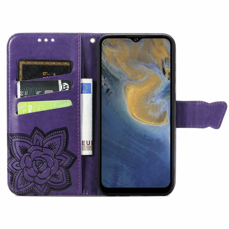 Butterfly Love Flowers Embossed Horizontal Flip Leather Case with Holder & Card Slots & Wallet & Lanyard For ZTE Blade A51(Dark Purple) - ZTE Cases by buy2fix | Online Shopping UK | buy2fix