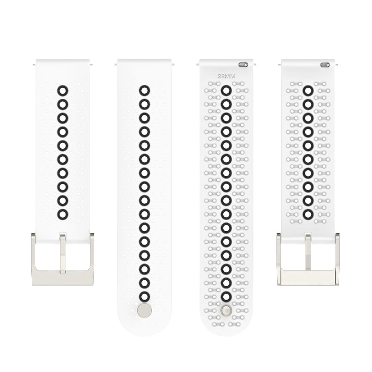 22mm Universal Colorful Hole Silicone Watch Band(White Black) - Watch Bands by buy2fix | Online Shopping UK | buy2fix