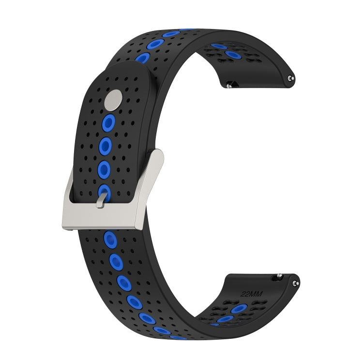 22mm Universal Colorful Hole Silicone Watch Band(Black Blue) - Watch Bands by buy2fix | Online Shopping UK | buy2fix