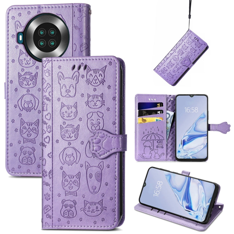 For CUBOT Note 20 Lovely Cat and Dog Embossing Pattern Horizontal Flip Leather Case , with Holder & Card Slots & Wallet & Cartoon Clasp & Lanyard(Purple) - More Brand by buy2fix | Online Shopping UK | buy2fix