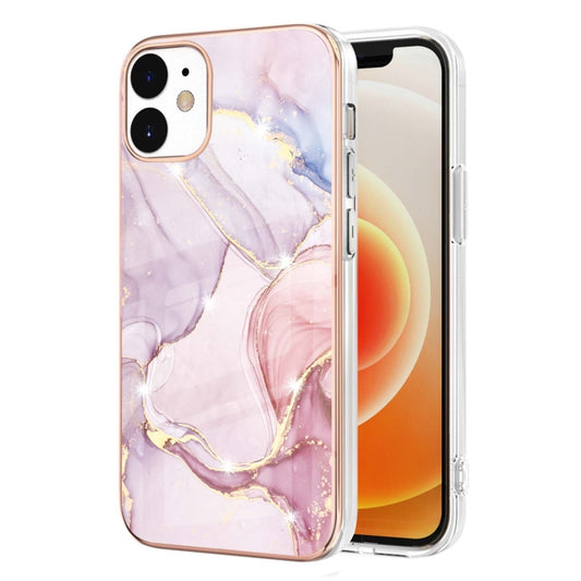 For iPhone 12 / 12 Pro Electroplating Marble Pattern Dual-side IMD TPU Shockproof Case(Rose Gold 005) - iPhone 12 / 12 Pro Cases by buy2fix | Online Shopping UK | buy2fix