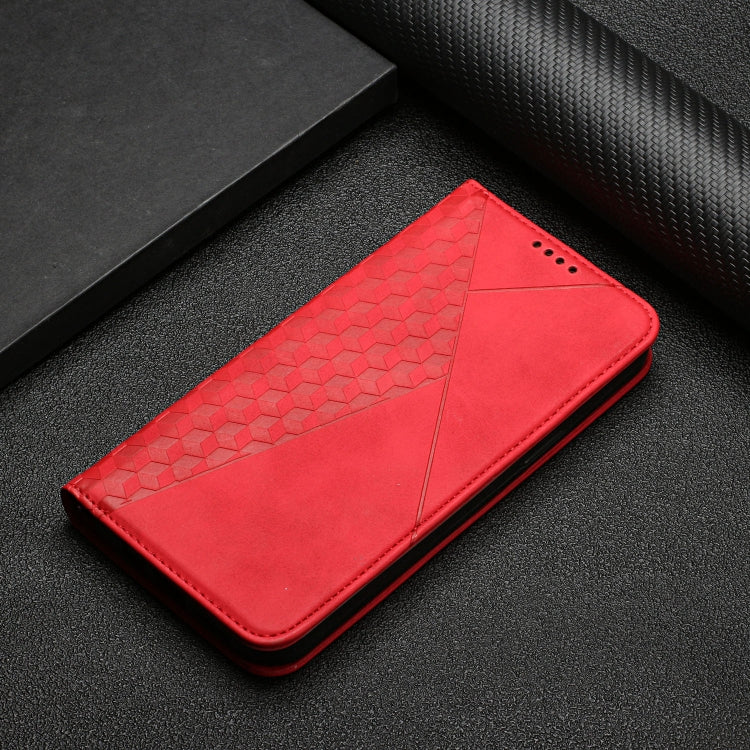 For iPhone 12 / 12 Pro Diamond Pattern Splicing Skin Feel Magnetic Horizontal Flip Leather Case with Card Slots & Holder & Wallet(Red) - iPhone 12 / 12 Pro Cases by buy2fix | Online Shopping UK | buy2fix