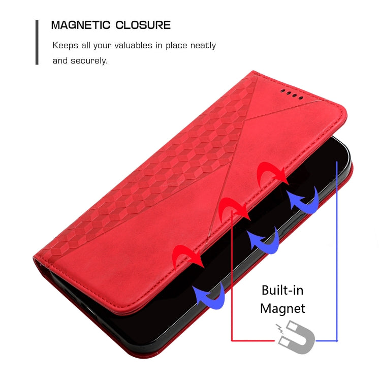 For iPhone 12 / 12 Pro Diamond Pattern Splicing Skin Feel Magnetic Horizontal Flip Leather Case with Card Slots & Holder & Wallet(Red) - iPhone 12 / 12 Pro Cases by buy2fix | Online Shopping UK | buy2fix