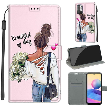 Voltage Coloured Drawing Magnetic Clasp Horizontal Flip PU Leather Case with Holder & Card Slots For Xiaomi Redmi Note 10 5G(C09 Hug Flower) - Xiaomi Cases by buy2fix | Online Shopping UK | buy2fix