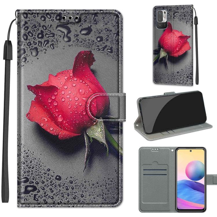 Voltage Coloured Drawing Magnetic Clasp Horizontal Flip PU Leather Case with Holder & Card Slots For Xiaomi Redmi Note 10 5G(C14 Black Water Drop Rose) - Xiaomi Cases by buy2fix | Online Shopping UK | buy2fix