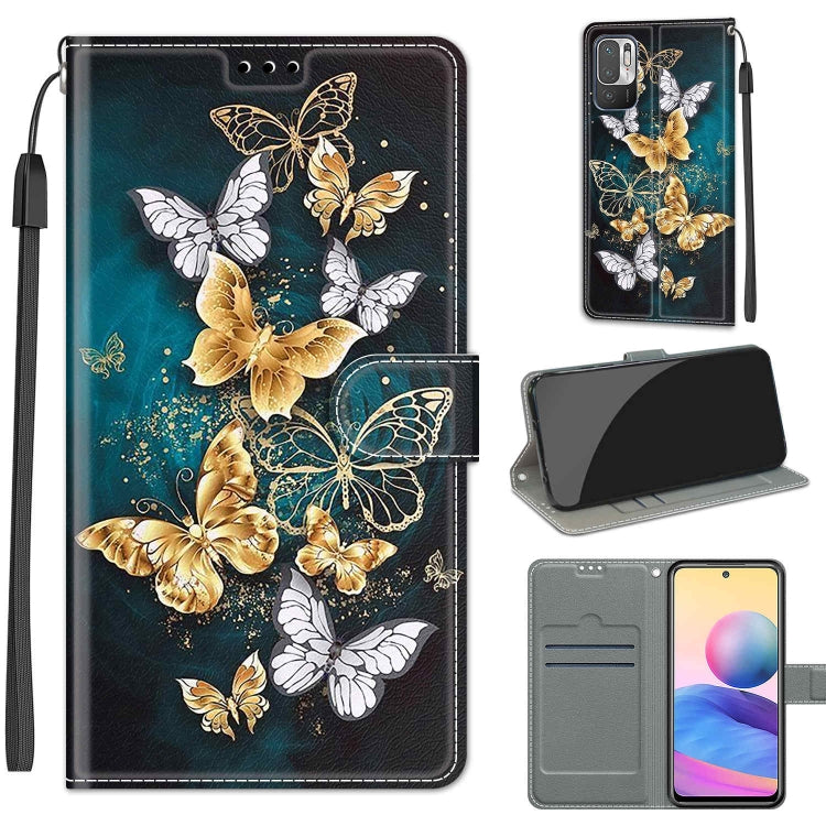 Voltage Coloured Drawing Magnetic Clasp Horizontal Flip PU Leather Case with Holder & Card Slots For Xiaomi Redmi Note 10 5G(C20 Gold Silver Flying Butterflies) - Xiaomi Cases by buy2fix | Online Shopping UK | buy2fix