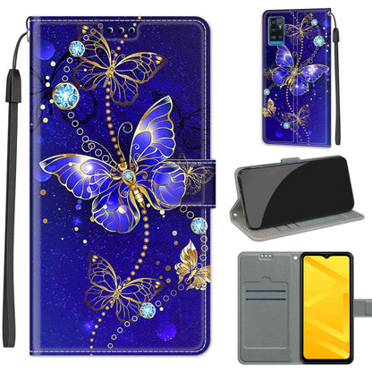 Voltage Coloured Drawing Magnetic Clasp Horizontal Flip PU Leather Case with Holder & Card Slots For ZTE Blade A71(C11 Blue Golden Chain Butterflies) - ZTE Cases by buy2fix | Online Shopping UK | buy2fix