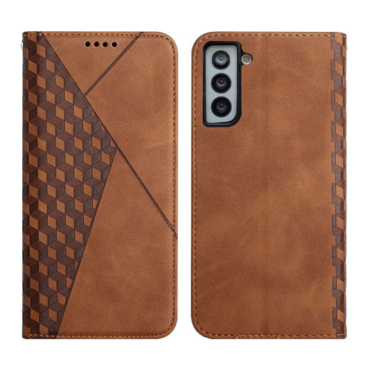 For Samsung Galaxy S21 5G Diamond Pattern Splicing Skin Feel Magnetic Horizontal Flip Leather Case with Card Slots & Holder & Wallet(Brown) - Galaxy S21 5G Cases by buy2fix | Online Shopping UK | buy2fix