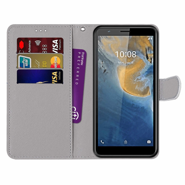 For ZTE Blade A31 Coloured Drawing Cross Texture Horizontal Flip PU Leather Case with Holder & Card Slots & Wallet & Lanyard(Purple Green Starry Sky) - ZTE Cases by buy2fix | Online Shopping UK | buy2fix