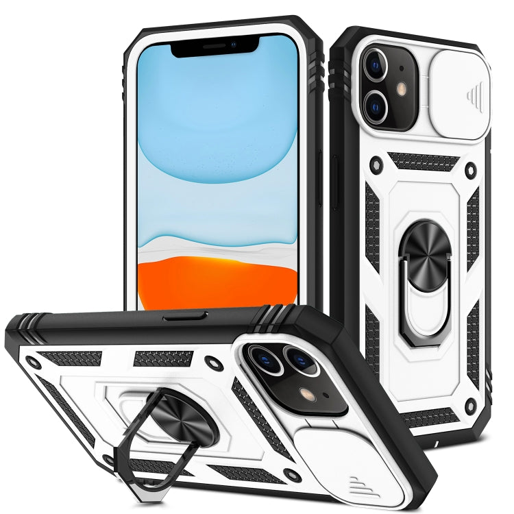 For iPhone 11 Sliding Camera Cover Design TPU + PC Protective Case with 360 Degree Rotating Holder & Card Slot (White+Black) - iPhone 11 Cases by buy2fix | Online Shopping UK | buy2fix