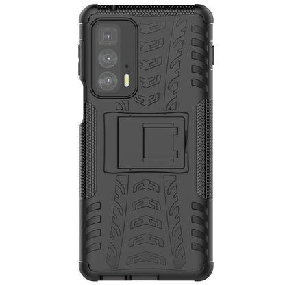 For Motorola Edge 20 Pro Tire Texture Shockproof TPU+PC Protective Case with Holder(Black) - Motorola Cases by buy2fix | Online Shopping UK | buy2fix