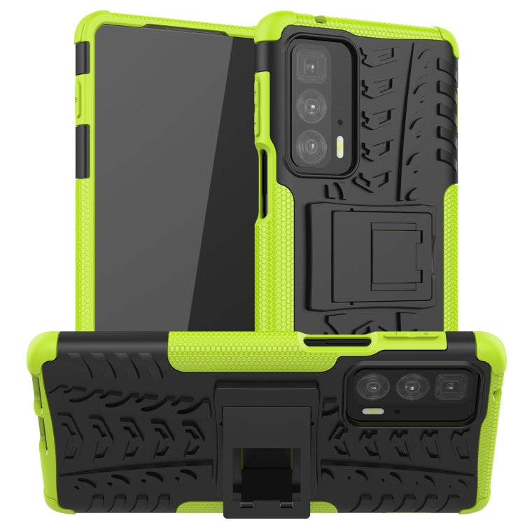 For Motorola Edge 20 Pro Tire Texture Shockproof TPU+PC Protective Case with Holder(Green) - Motorola Cases by buy2fix | Online Shopping UK | buy2fix