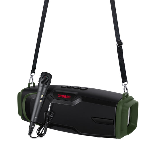 New Rixing NR-6012M Bluetooth 5.0 Portable Outdoor Karaoke Wireless Bluetooth Speaker with Microphone & Shoulder Strap(Green) - Desktop Speaker by NewRixing | Online Shopping UK | buy2fix