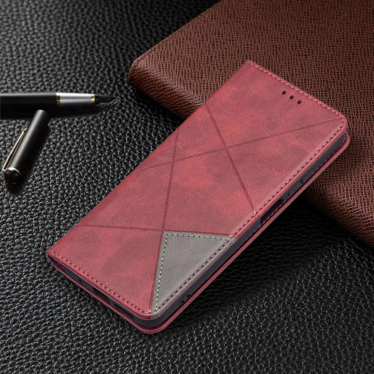 For Xiaomi Redmi 10 Rhombus Texture Horizontal Flip Magnetic Leather Case with Holder & Card Slots(Red) - Xiaomi Cases by buy2fix | Online Shopping UK | buy2fix