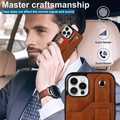 For iPhone 12 Pro Max Crazy Horse Texture Shockproof TPU + PU Leather Case with Card Slot & Wrist Strap Holder(Brown) - iPhone 12 Pro Max Cases by buy2fix | Online Shopping UK | buy2fix