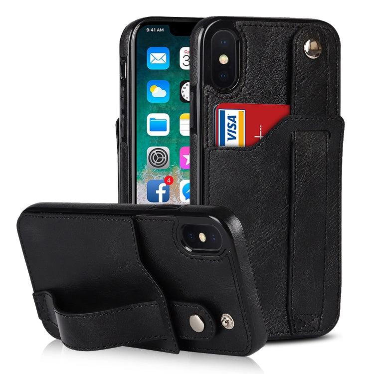 For iPhone X / XS Crazy Horse Texture Shockproof TPU + PU Leather Case with Card Slot & Wrist Strap Holder(Black) - More iPhone Cases by buy2fix | Online Shopping UK | buy2fix