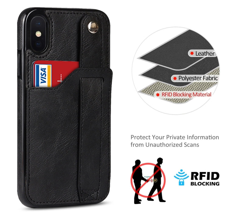 For iPhone X / XS Crazy Horse Texture Shockproof TPU + PU Leather Case with Card Slot & Wrist Strap Holder(Black) - More iPhone Cases by buy2fix | Online Shopping UK | buy2fix