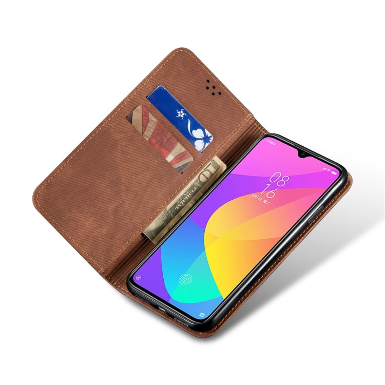 For Xiaomi Mi CC9 / Mi 9 Lite Denim Texture Casual Style Horizontal Flip Leather Case with Holder & Card Slots & Wallet(Brown) - Xiaomi Cases by buy2fix | Online Shopping UK | buy2fix