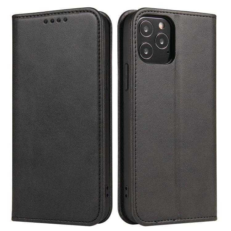 For iPhone 12 / 12 Pro Calf Texture Magnetic Horizontal Flip Leather Case with Holder & Card Slots & Wallet(Black) - iPhone 12 / 12 Pro Cases by buy2fix | Online Shopping UK | buy2fix