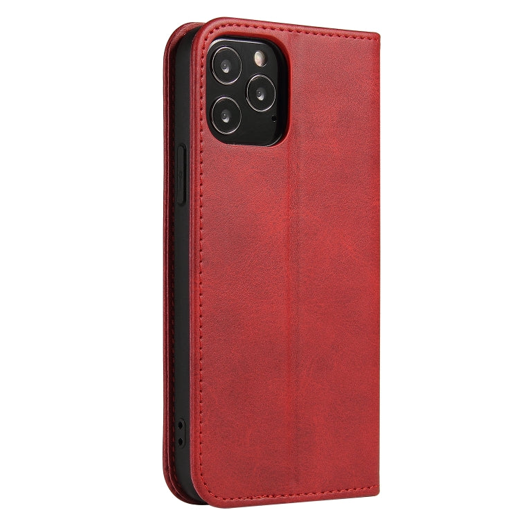 For iPhone 12 / 12 Pro Calf Texture Magnetic Horizontal Flip Leather Case with Holder & Card Slots & Wallet(Red) - iPhone 12 / 12 Pro Cases by buy2fix | Online Shopping UK | buy2fix