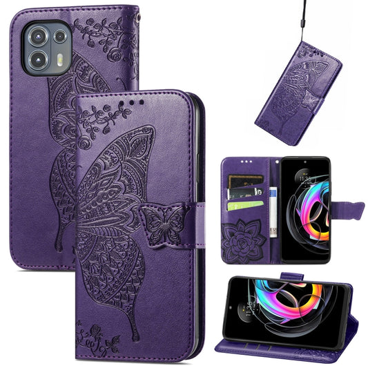 For Motorola Moto Edge 20 Lite Butterfly Love Flower Embossed Horizontal Flip Leather Case with Holder & Card Slots & Wallet & Lanyard(Dark Purple) - Motorola Cases by buy2fix | Online Shopping UK | buy2fix