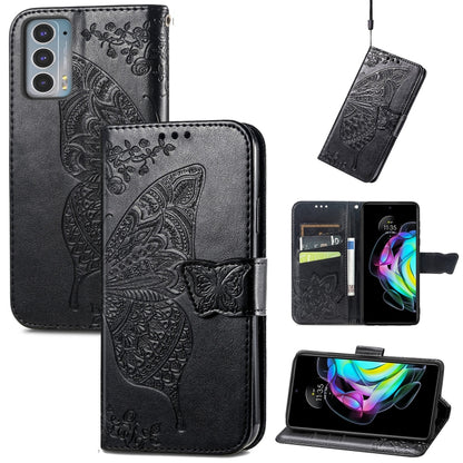 For Motorola Moto Edge 20 Butterfly Love Flower Embossed Horizontal Flip Leather Case with Holder & Card Slots & Wallet & Lanyard(Black) - Motorola Cases by buy2fix | Online Shopping UK | buy2fix