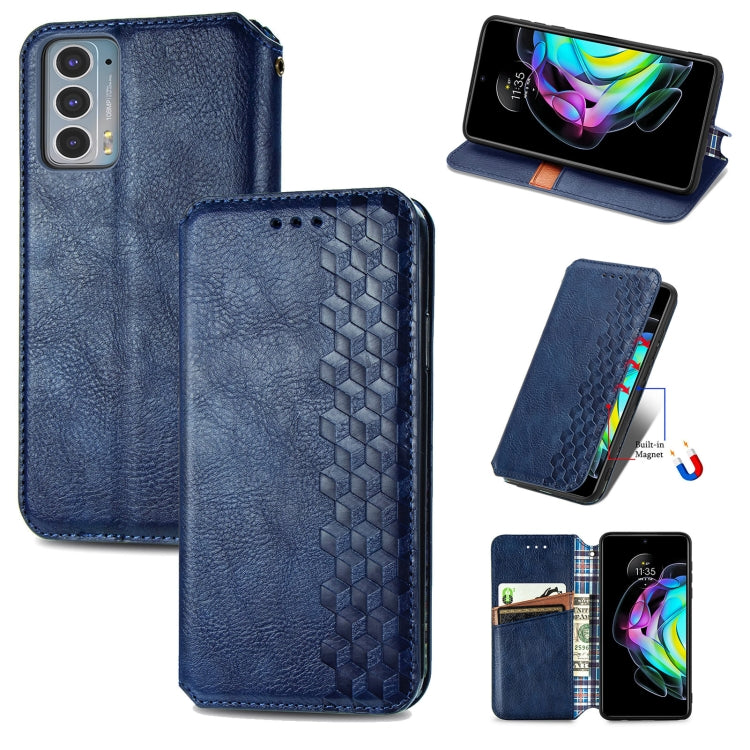 For Motorola Edge 20 Cubic Grid Pressed Horizontal Flip Magnetic PU Leather Case with Holder & Card Slots & Wallet(Blue) - Motorola Cases by buy2fix | Online Shopping UK | buy2fix