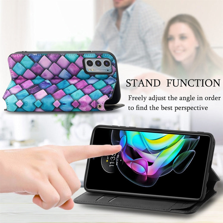 For Motorola Edge 20 Colorful Magnetic Horizontal Flip PU Leather Case with Holder & Card Slot & Wallet(Purple Scales) - Motorola Cases by buy2fix | Online Shopping UK | buy2fix