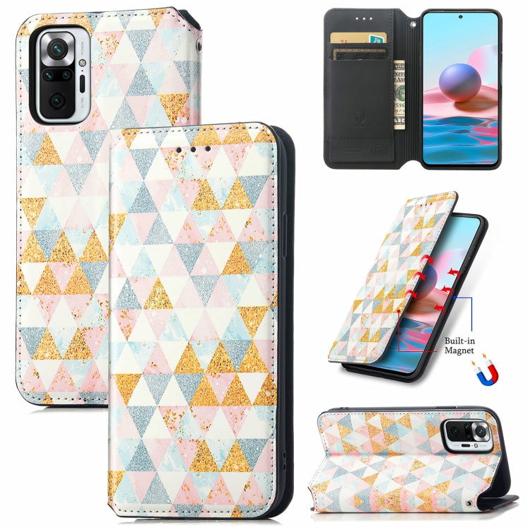 For Xiaomi Redmi Note 10 Pro Colorful Magnetic Horizontal Flip PU Leather Case with Holder & Card Slot & Wallet(Rhombus) - Xiaomi Cases by buy2fix | Online Shopping UK | buy2fix