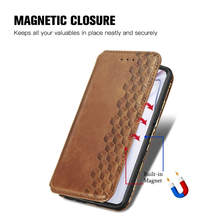 For Blackview A100 Cubic Grid Pressed Horizontal Flip Magnetic PU Leather Case with Holder & Card Slots & Wallet(Brown) - More Brand by buy2fix | Online Shopping UK | buy2fix
