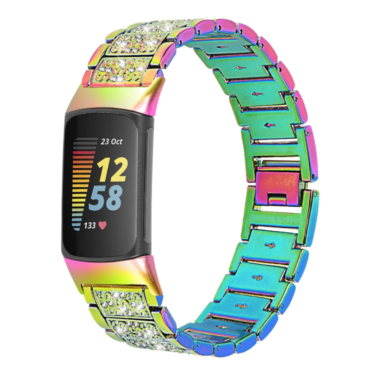 For Fitbit Charge 5 Diamond Stainless Steel Watch Band(Colorful) - Watch Bands by buy2fix | Online Shopping UK | buy2fix