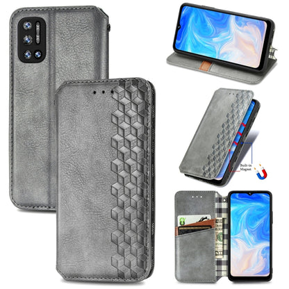 For Doogee N40 Pro Cubic Grid Pressed Horizontal Flip Magnetic Leather Case with Holder & Card Slots & Wallet(Grey) - More Brand by buy2fix | Online Shopping UK | buy2fix