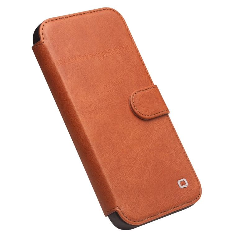 For iPhone 13 Pro QIALINO Magnetic Buckle Phone Leather Case with Card Slot (Brown) - iPhone 13 Pro Cases by QIALINO | Online Shopping UK | buy2fix