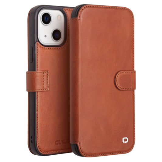 For iPhone 13 QIALINO Magnetic Buckle Phone Leather Case with Card Slot(Brown) - iPhone 13 Cases by QIALINO | Online Shopping UK | buy2fix