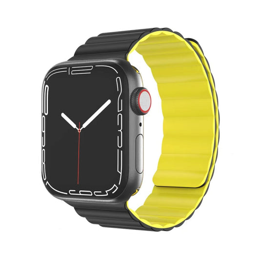 Mutural Moran Series Liquid Silicone Magnetic Strap Watch Band For Apple Watch Series 9&8&7 41mm / SE 3&SE 2&6&SE&5&4 40mm / 3&2&1 38mm(Black + Yellow) - Watch Bands by Mutural | Online Shopping UK | buy2fix