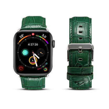 For Apple Watch Series 7 45mm / 6 & SE & 5 & 4 44mm / 3 & 2 & 1 42mm Cowhide Crocodile Texture Strap Watch Band(Green) - Watch Bands by buy2fix | Online Shopping UK | buy2fix