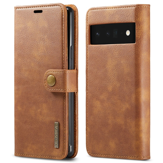 For Google Pixel 6 Pro DG.MING Crazy Horse Texture Detachable Magnetic Leather Phone Case(Brown) - Google Cases by DG.MING | Online Shopping UK | buy2fix