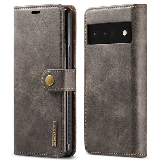 For Google Pixel 6 Pro DG.MING Crazy Horse Texture Detachable Magnetic Leather Phone Case(Grey) - Google Cases by DG.MING | Online Shopping UK | buy2fix