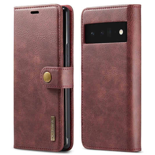 For Google Pixel 6 Pro DG.MING Crazy Horse Texture Detachable Magnetic Leather Phone Case(Red) - Google Cases by DG.MING | Online Shopping UK | buy2fix