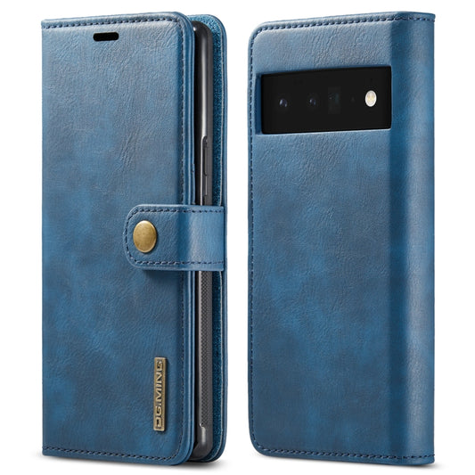 For Google Pixel 6 Pro DG.MING Crazy Horse Texture Detachable Magnetic Leather Phone Case(Blue) - Google Cases by DG.MING | Online Shopping UK | buy2fix