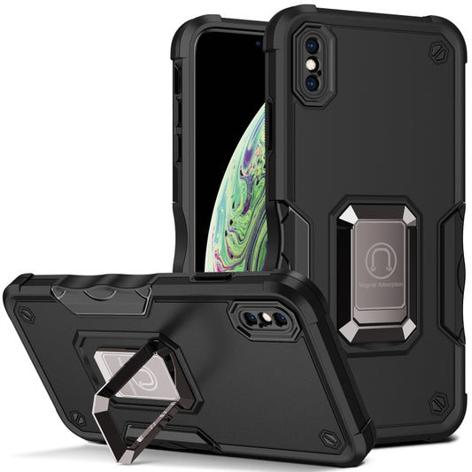 For iPhone X / XS Ring Holder Non-slip Armor Phone Case(Black) - More iPhone Cases by buy2fix | Online Shopping UK | buy2fix