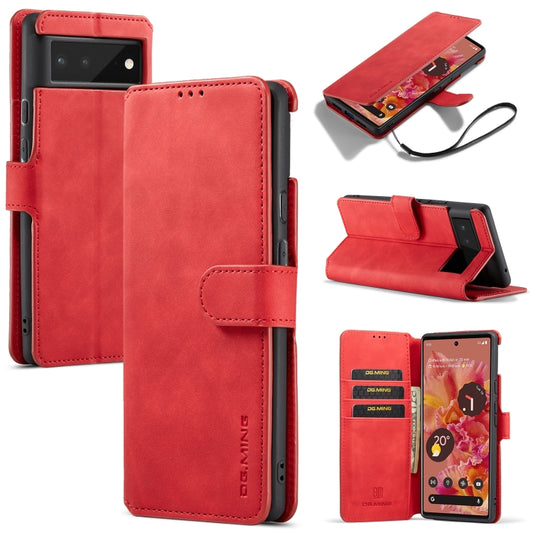 For Google Pixel 6 DG.MING Retro Oil Side Horizontal Flip Leather Case with Holder & Card Slots & Wallet(Red) - Google Cases by DG.MING | Online Shopping UK | buy2fix