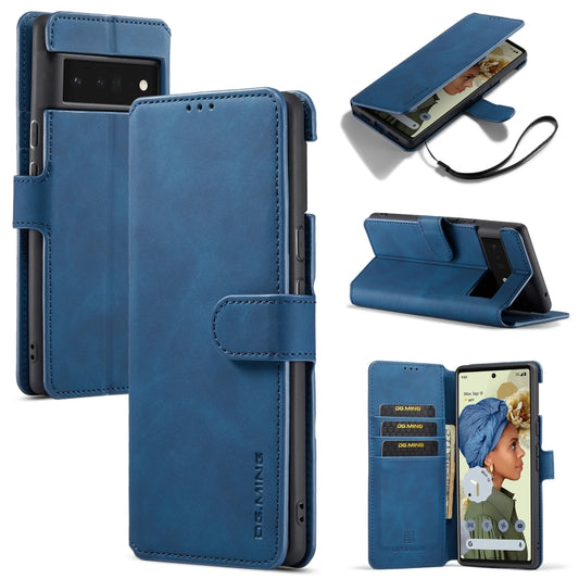 For Google Pixel 6 Pro DG.MING Retro Oil Side Horizontal Flip Leather Case with Holder & Card Slots & Wallet(Blue) - Google Cases by DG.MING | Online Shopping UK | buy2fix