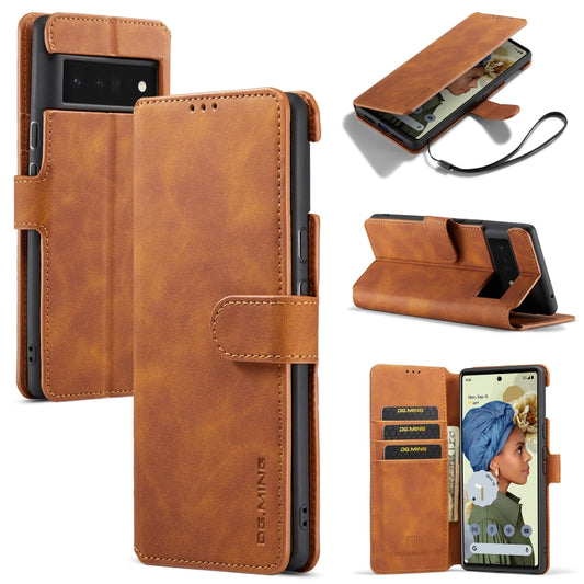 For Google Pixel 6 Pro DG.MING Retro Oil Side Horizontal Flip Leather Case with Holder & Card Slots & Wallet(Brown) - Google Cases by DG.MING | Online Shopping UK | buy2fix