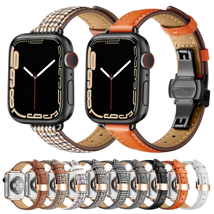 Slimming Butterfly Buckle Watch Band For Apple Watch Series 9&8&7 41mm / SE 3&SE 2&6&SE&5&4 40mm / 3&2&1 38mm(Houndstooth Black Coffee Rose Gold) - Watch Bands by buy2fix | Online Shopping UK | buy2fix